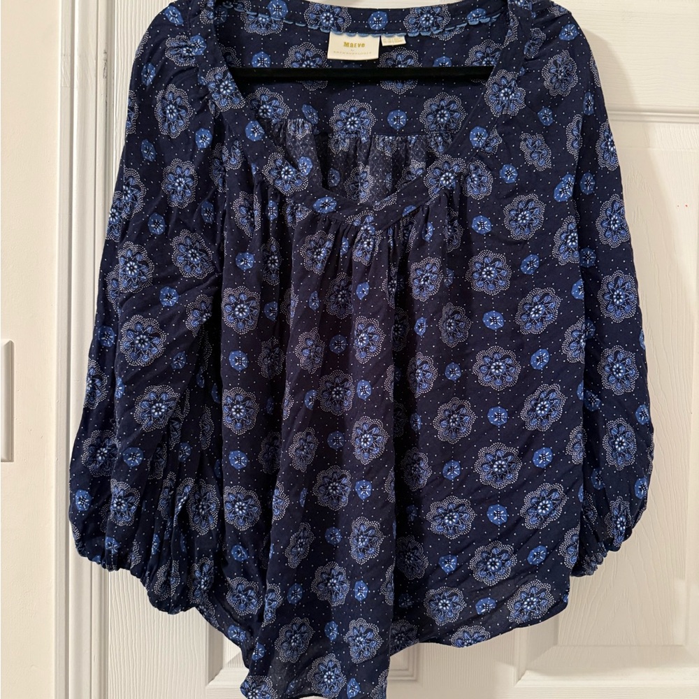 Anthropologie Midnight Blue Floral Blouse